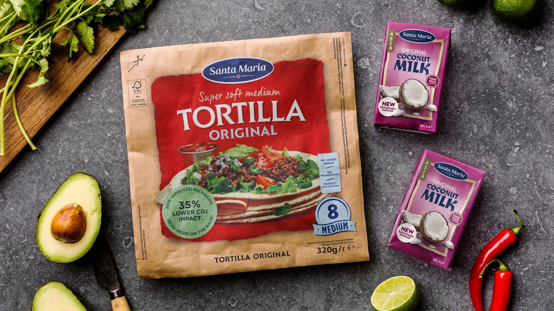 Santa Maria tortilla- ja kookosmaitopakkaukset