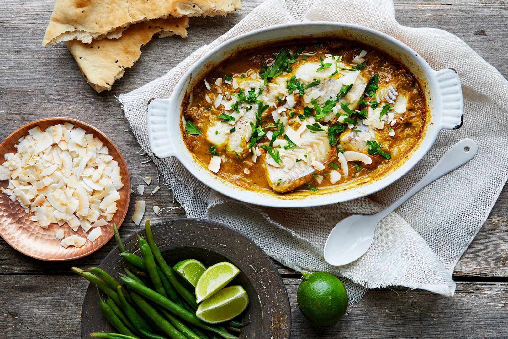 Fish korma in a serving tray