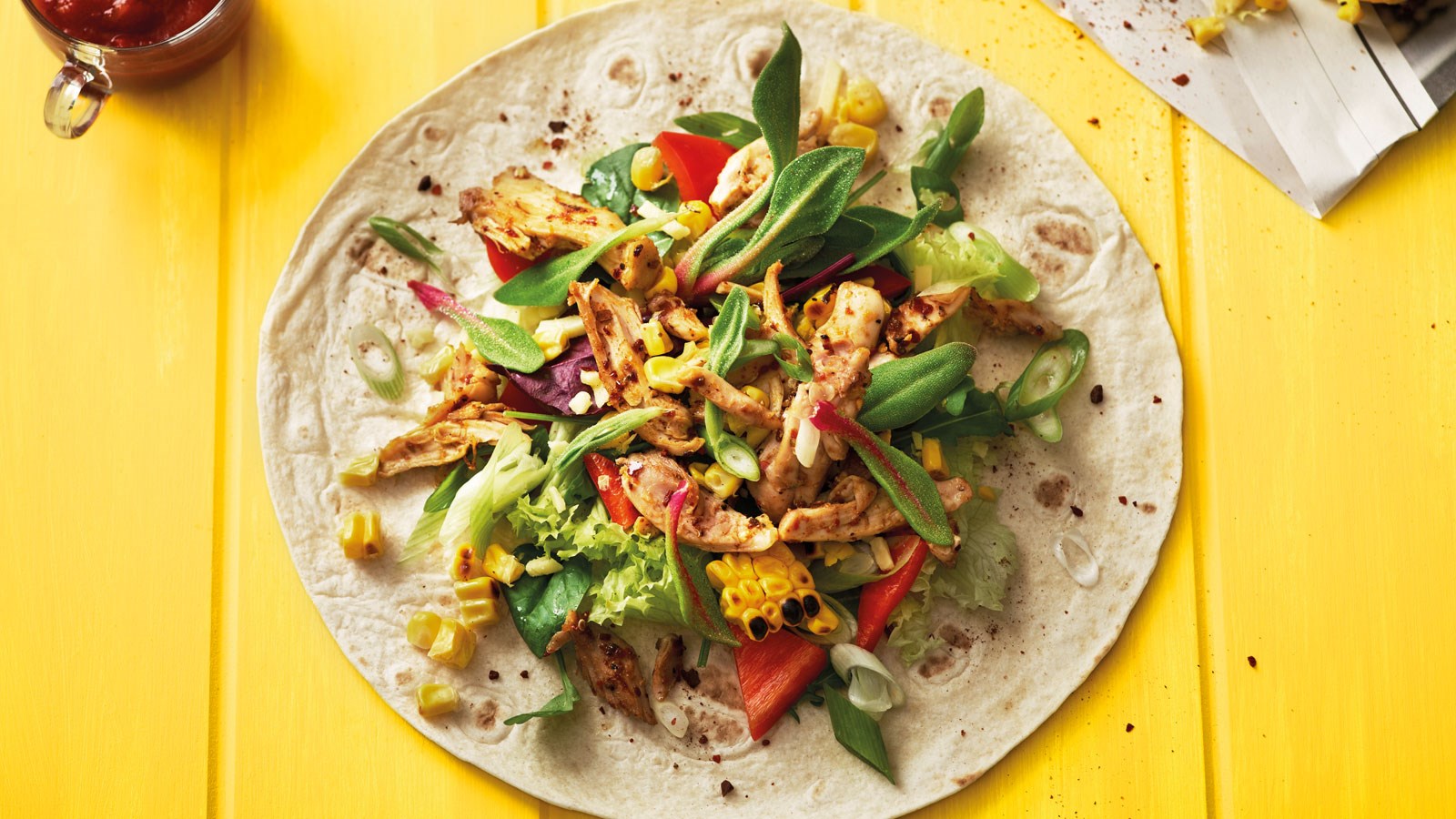 Cajun Chicken Wrap med sukkermajs og Hot Salsa