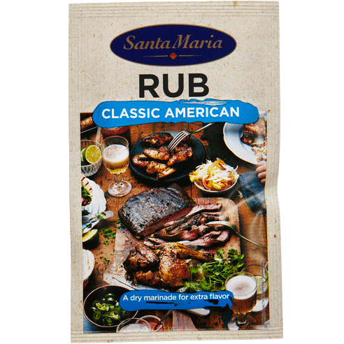 Påse med BBQ Rub Classic American till kött och kyckling. 