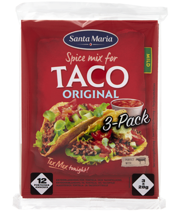 3-pack taco kryddmix med mild smak