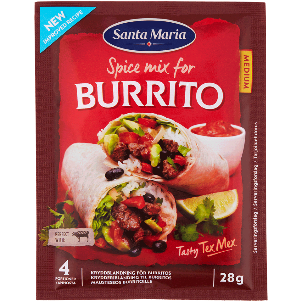 Burrito kryddmix på påse till kött eller köttfärs. 