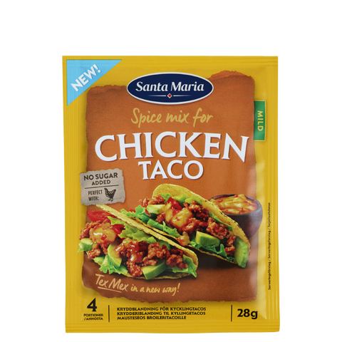 Påse med Chicken Taco Spice mix för kyckling.