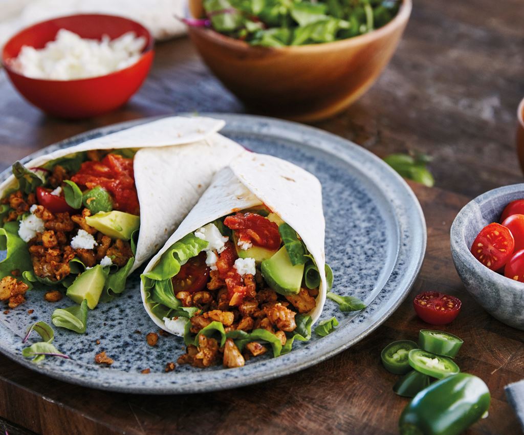 Vegetarisk taco med valnøtter og fetaost