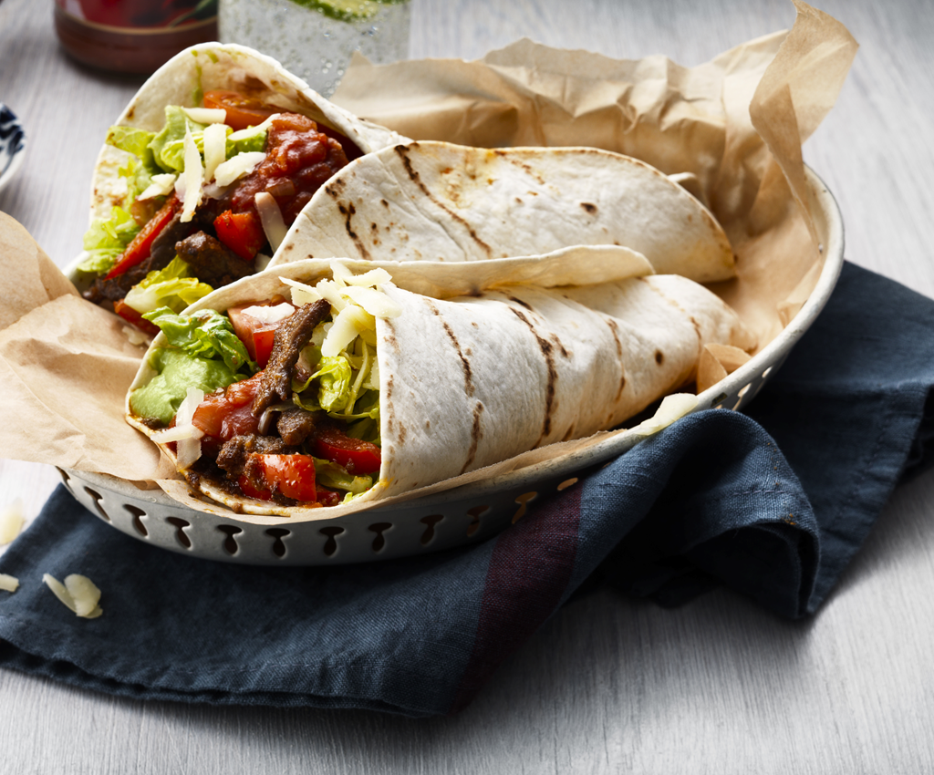 Burrito au haché de boeuf épicé et guacamole 