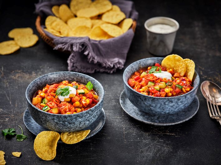 Chili con Pollo, chili aux légumes et au poulet 