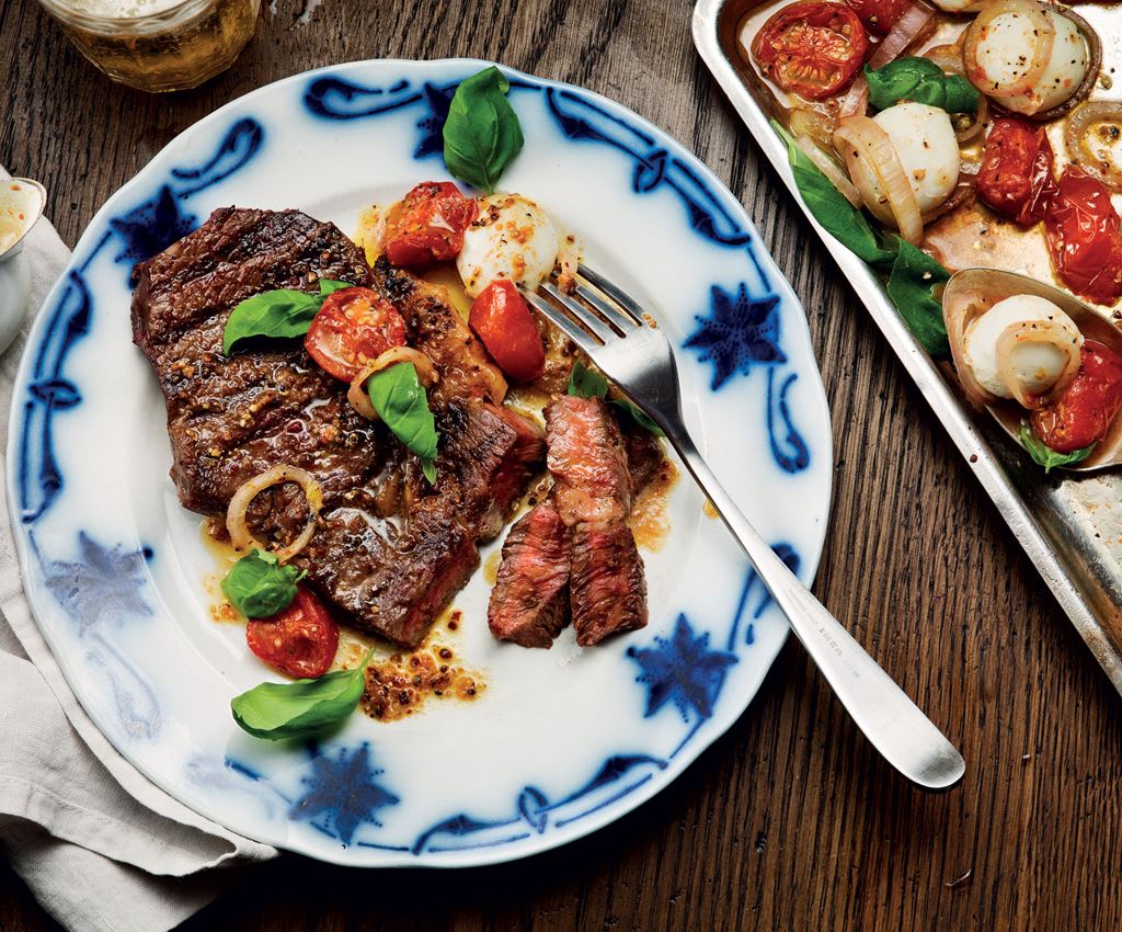 Sirloin Steak with Warm Tomato and Mozzarella Salad